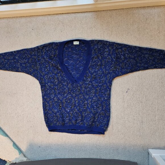 Vintage 80's Benetton Sweater Blue Gray Deep V-Neck Made in Italy XL EU 48 - Picture 4 of 9